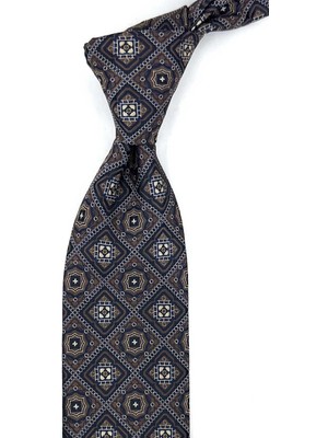 Kravatkolik Kahverengi Motif Desen Mendilli Klasik Kravat KK13957
