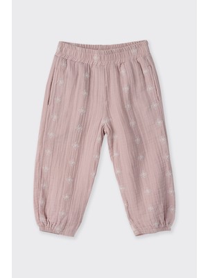 Panço Kız Bebek Nakışlı Müslin Pembe Pantolon