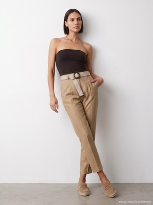 Dilvin 72735 Kemerli Pensli Pantolon-Camel