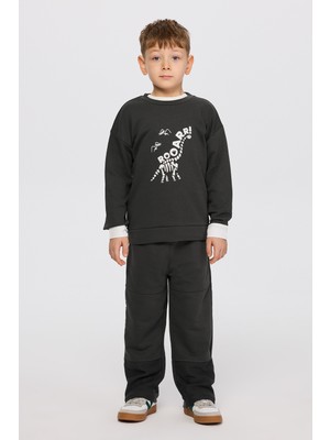 Panço Erkek Çocuk Dinozor Baskı Antrasit Sweatshirt