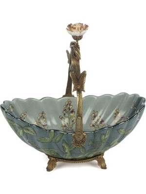 Mikasa Moor Turkuaz Yeşil Yapraklı Bronz Işlemeli Dek Tabak 24X15X24CM