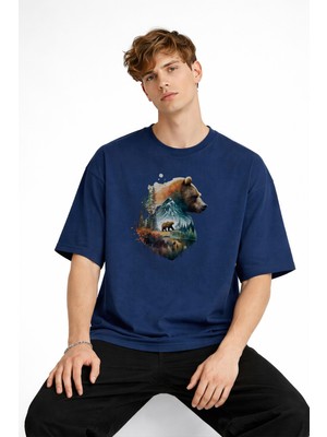 Shopwave Bear2 - Oversize Tişört Koyu Mavi