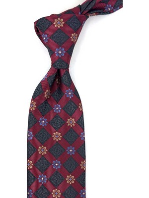 Kravatkolik Bordo Motif Desen Mendilli Klasik Kravat KK13943