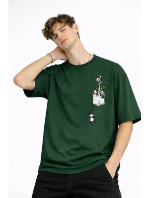 Shopwave Panda - Baskılı Oversize Tişört Hakı