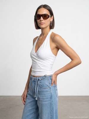 Dilvin 21268 Halter Top-Beyaz