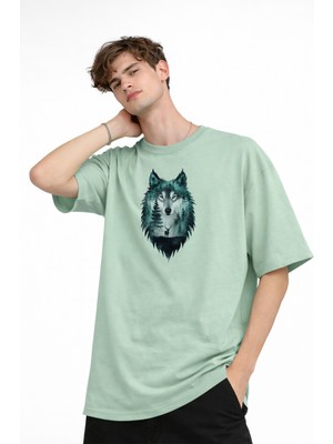 Shopwave Wolf - Oversize Erkek Tişört Su Yesılı