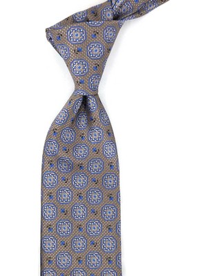Kravatkolik Bej Motif Desen Mendilli Klasik Kravat KK13951