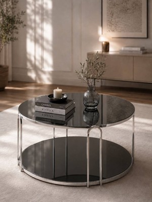 Sedaş Living Units Lenka Orta Sehpa - Raflı Füme Ayna / Füme Ayna Gümüş Ayak