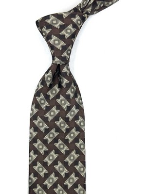 Kravatkolik Kahve Bej Motif Desen Mendilli Klasik Kravat KK13938