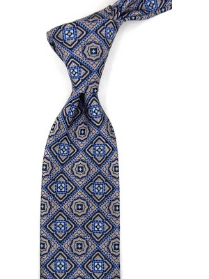 Kravatkolik Bej Motif Desen Mendilli Klasik Kravat KK13956