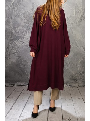 P.N.R Penye Rahat Kalıp Oversize Viscon Uzun Tunik Bordo