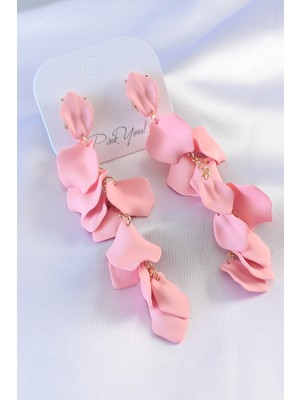 Die Grup Gold Renk Pembe Yaprak Model Kadın Küpe - TJ-BKP7303