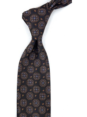 Kravatkolik Kahverengi Motif Desen Mendilli Klasik Kravat KK13950