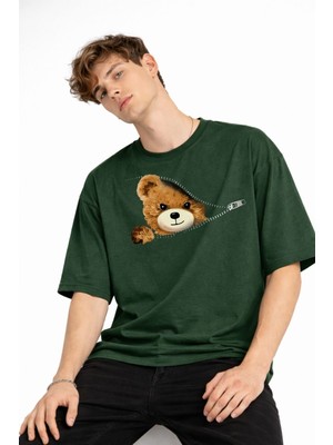 Shopwave Mn - Bear Baskılı Oversize Tişört Hakı