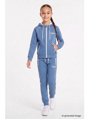 Pina Kids Kız Çocuk Scuba Atheletic Reglan Kol Kapüşonlu Dalgıç Kumaş Eşofman Takımı ESF7027