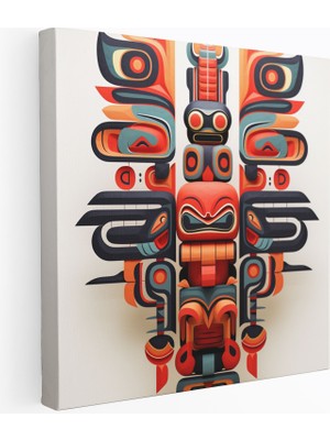 Popcasso Kızılderili Temalı Yerli Amerikan Totem Direği Turuncu Geometrik Kanvas Duvar Tablosu