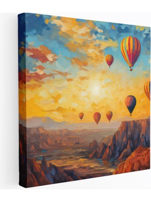 Popcasso Balonlarla Güneşin Doğuşu Manzarası Impasto Sanat Esintili Duvar Tablosu