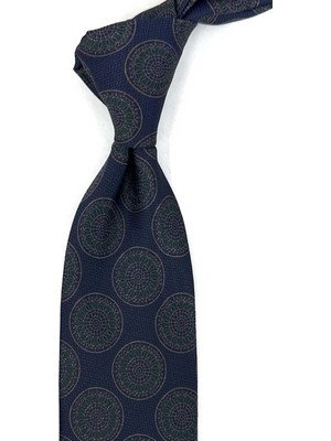 Kravatkolik Lacivert Yeşil Motif Desen Mendilli Klasik Kravat KK13972