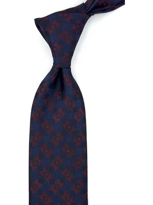 Kravatkolik Lacivert Bordo Motif Desen Mendilli Klasik Kravat KK13934