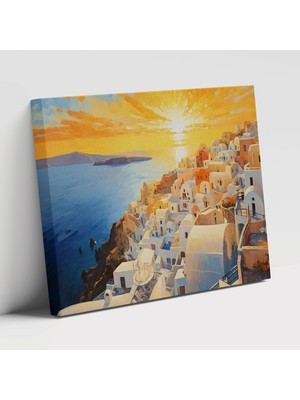 Popcasso Santorini Günbatımı Modern Sanat Izlenimci Tarzda Çarpıcı Manzara Kanvas Duvar Tablosu