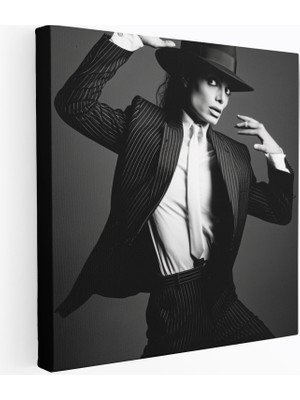 Popcasso Micheal Jackson Temalı Siyah Beyaz Duvar Görseli Dekoratif Kanvas Tablo