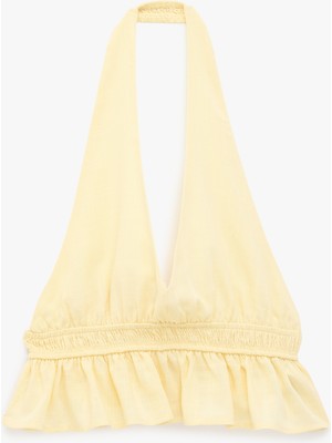 Koton Rahat Kalıp Halter Yaka Kolsuz Fırfırlı Sırt Detaylı Crop Bluz