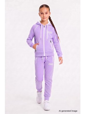 Pina Kids Kız Çocuk Scuba Atheletic Reglan Kol Kapüşonlu Dalgıç Kumaş Eşofman Takımı ESF7027