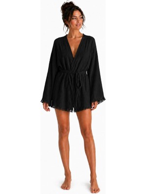Mulberry Layra Kadın Ekru Müslin Kimono Bornoz – Kuşaklı, Püskül Detaylı, Oversize Rahat Kesim Plaj & Ev Giyim