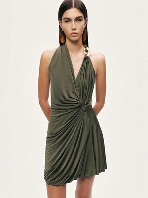 Nocturne Burgu Detaylı Halter Yaka Mini Elbise 2765