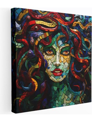 Popcasso Renk Tonlu Parçalarından Oluşan Mozaik Portre Medusa Antik Sanat Ustalığı Duvar Tablosu