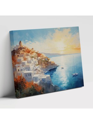 Popcasso Santorini Manzaralı Görünüm Empresyonist Stil Dekoratif Ev Aksesuarı Duvar Tablosu