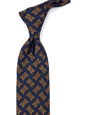 Kravatkolik Lacivert Kahverengi Motif Desen Mendilli Klasik Kravat KK13935