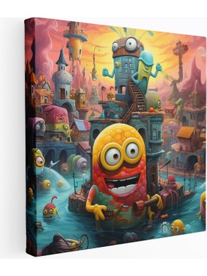 Popcasso Gerçeküstü Manzara Minions Temalı Modern Sanat Dekorasyonu Kanvas Tablo