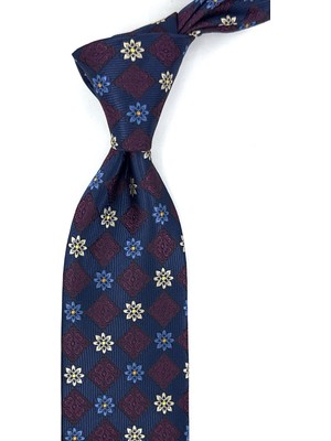 Kravatkolik Lacivert Mürdüm Motif Desen Mendilli Klasik Kravat KK13941