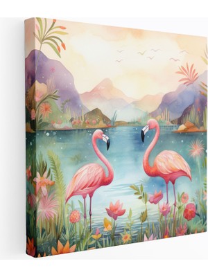 Popcasso Hayalperest Flamingo Cenneti Flamingo Manzaralı Görünüm Duvar Tablosu