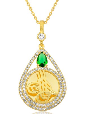 Gumush Gümüş Gold Kaplama Damla Tuğralı Kadın Kolye