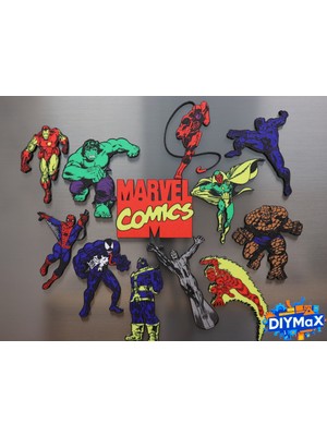 Dıymax Retro Marvel Magnet Seti 70LER Çizgi Roman Figürlü Dekoratif Mıknatıs