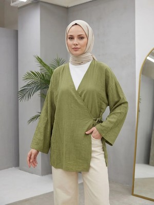 Miostil Yan Bağlamalı Çilek Tunik-Haki