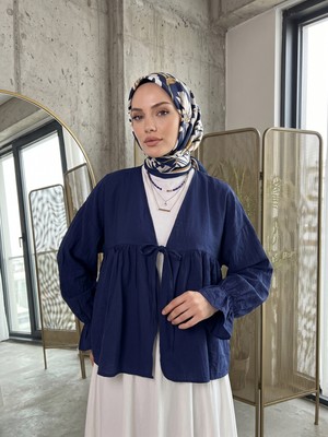 Miostil Roba Büzgülü Kol Lastik Tunik-Lacivert