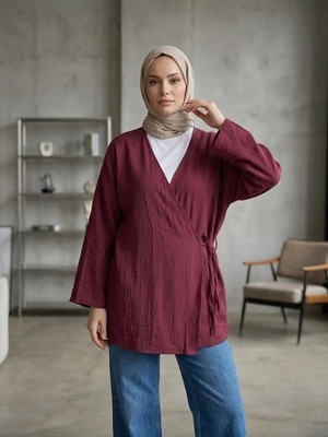 Miostil Yan Bağlamalı Çilek Tunik-Bordo