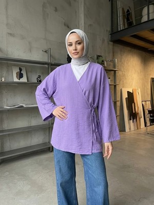 Miostil Yan Bağlamalı Çilek Tunik-Lila