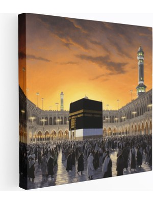 Popcasso Kaaba Güneş Doğuşu Modern Sanat ile Sıcak Tonlarda Kanvas Tablo
