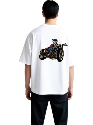 PayBuy Erkek Oversize Tişört Vintage Motosiklet Baskısı Altın Detaylı Grafik Baskı Rahat Kesim Günlük Şık