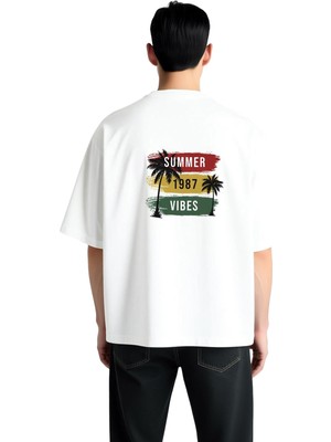 PayBuy Erkek Oversize Grafik Baskılı Tişört Retro Yaz Teması Nostaljik Stil Rahat Kesim Günlük Modern Şık