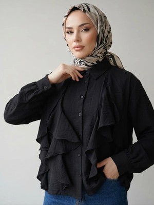 Miostil Fırfır Detay Tunik-Siyah