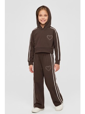 Modanino Kız Çocuk Double Face Kumaş Kapuşonlu Alt-Üst Takım 3-12 Yaş 12754DS