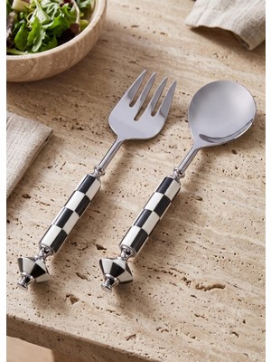 The Mia Gingham Salata Servis Takımı Siyah Beyaz 2 Parça