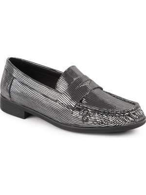 Mammamia Kadın Loafer Günlük Simli Metalik Slip-On Klasik Anne Ayakkabısı 26Y-7365