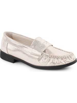 Mammamia Kadın Loafer Günlük Simli Metalik Slip-On Klasik Anne Ayakkabısı 26Y-7365