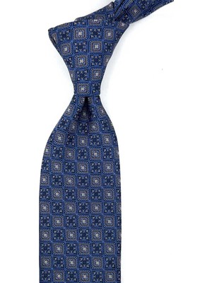 Kravatkolik Lacivert Sarı Motif Desen Mendilli Klasik Kravat KK13900